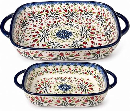 Hand-Painted Ceramic Baking Dish Set of 2