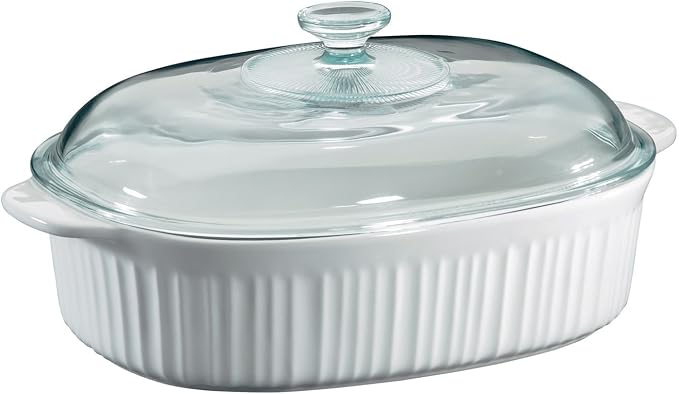 CorningWare French White 4 Quart Oval Casserole W/Glass Cover by CorningWare