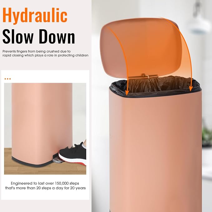 FDW | 13 Gallon Trash Can with Lid | Pink | Fingerprint-Proof | Made of Brushed - Image 2