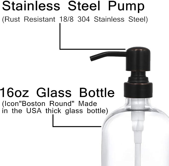 2 Pack Thick Clear Glass Boston Round Bottles /Oil Rubbed Bronze Stainless - Image 3