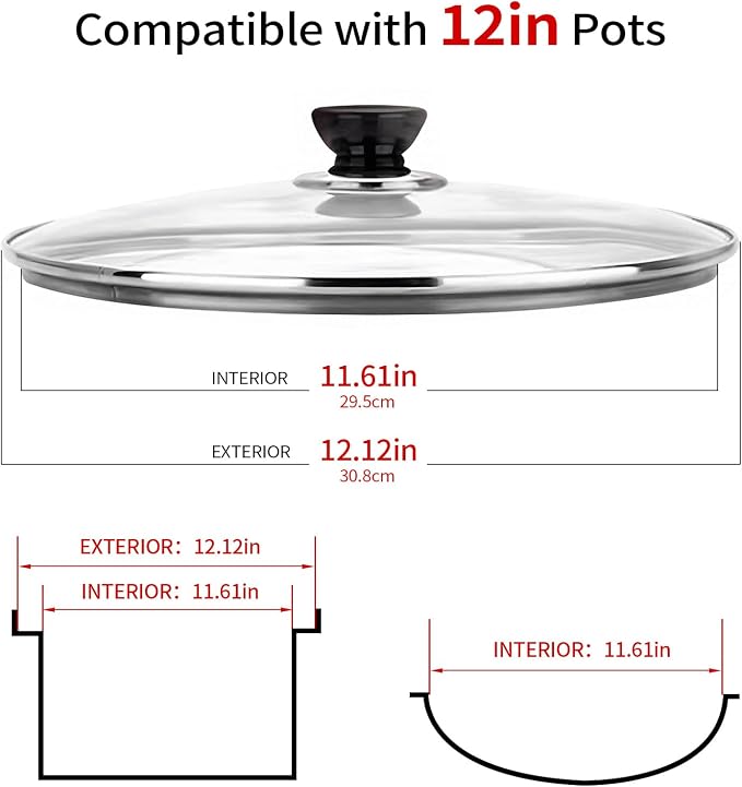 12 Inch Pan Lid, Tempered Glass Cast Iron Lids - Image 2