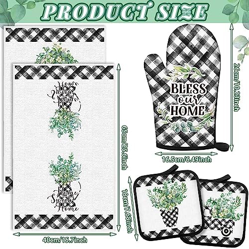 5 Pcs Buffalo Plaid Oven Mitts Pot Holders Dish Towels Set Including