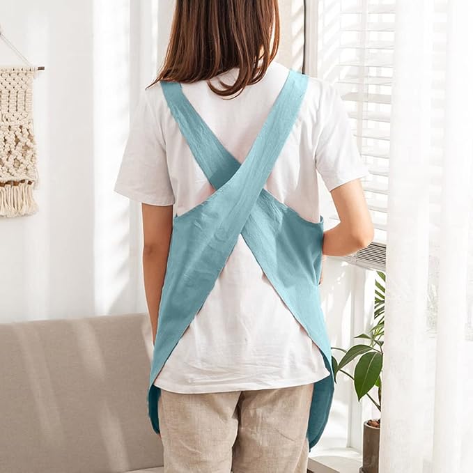 Cotton Cross Back Aprons Solid Color Cooking Kitchen Garden Smock - Image 3