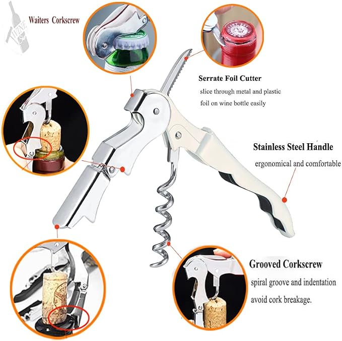 Professional Waiter Corkscrew Wine Openers Set, Heavy Duty Stainless Steel - Image 2