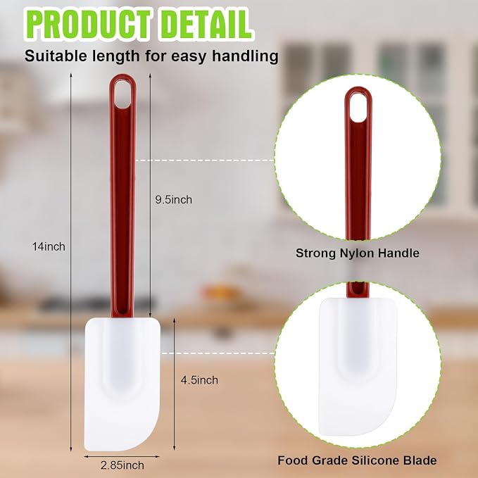 Meekoo 5 Pieces 14 Inch Rubber Spatula, 500°F High Heat Resistant Silicone - Image 2