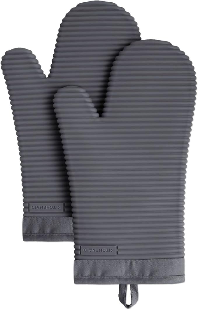 KITCHENAID Ribbed Soft Silicone Oven Mitt 2-Pack Set, Charcoal Grey by KitchenAid