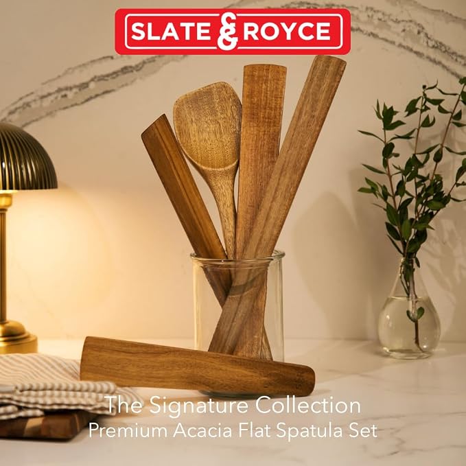 SLATE & ROYCE 5-Piece Acacia Wood Utensil Set, Non-Toxic Wooden Kitchen Tools - Image 4