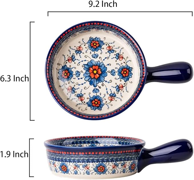 Blue and Orange Flower Vintage Style Ceramic Bakeware Casserole Dish Baking Pan - Image 2