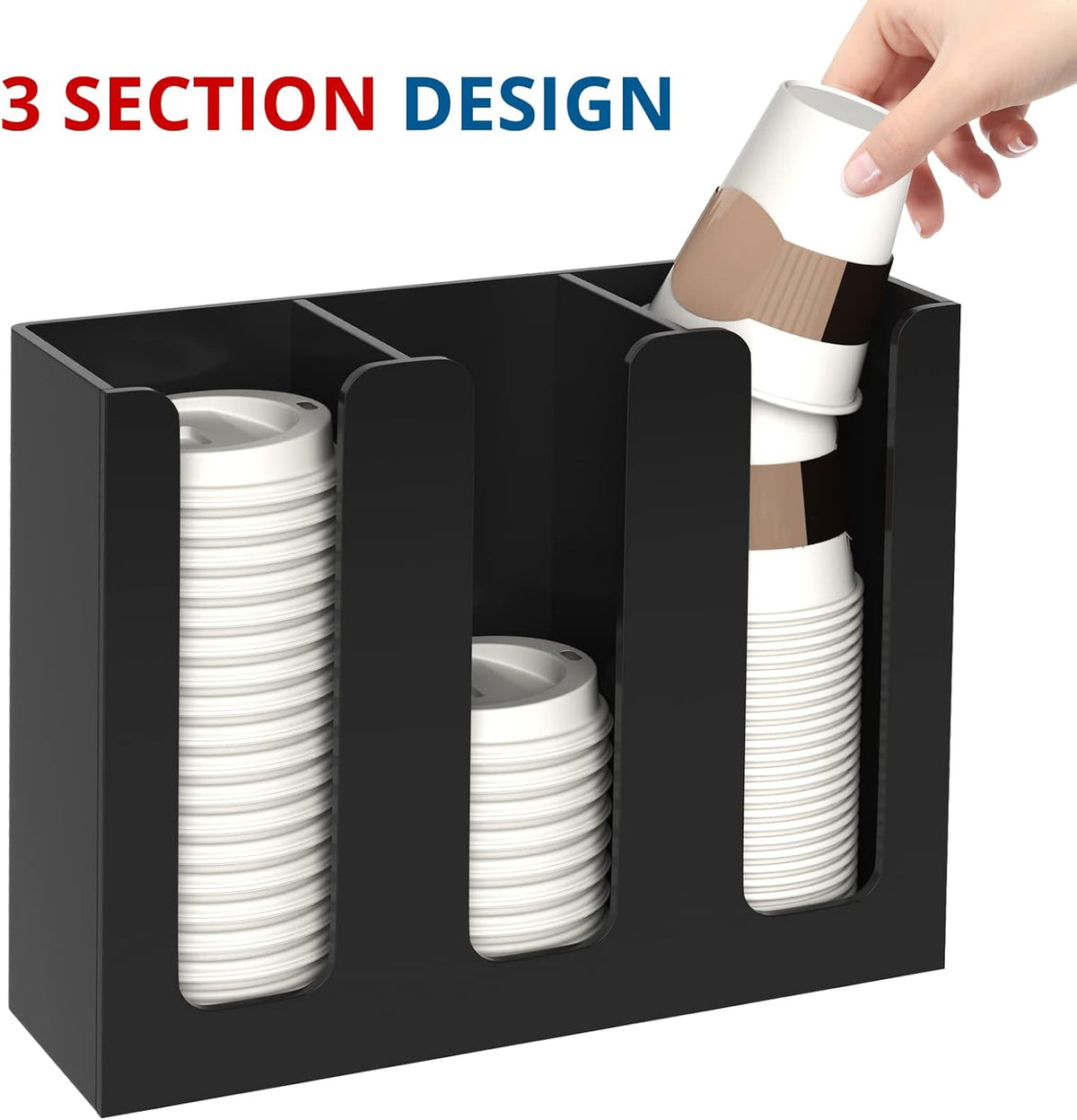 KOTEMON Acrylic Cup and Lid Holder, 3 Compartment, Disposable Coffee