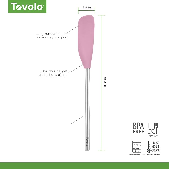 Tovolo Jar Spatula Silicone Long Stainless Steel Handle Scraper Spatula Pink - Image 6