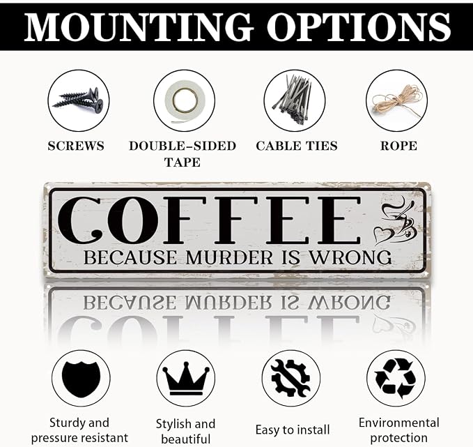 Funny Coffee Signs, Coffee Because Murder is Wrong Sign, Vintage Wall - Image 3