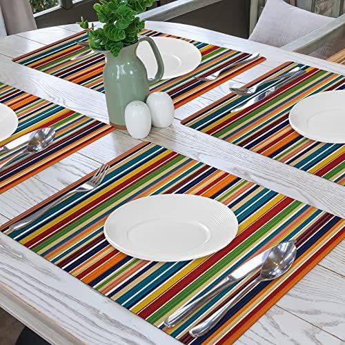 Colorful Stripes Placemats Set of 4, Rainbow Vertical Stripe Faux