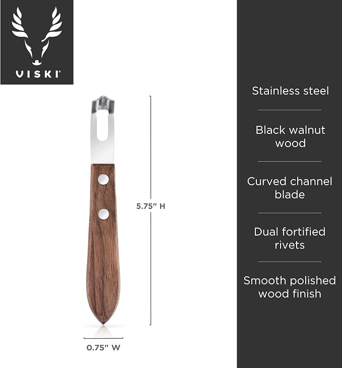 Viski Channel Knife, Citrus Zester and Orange Peeler Tool, Walnut Wood and - Image 3