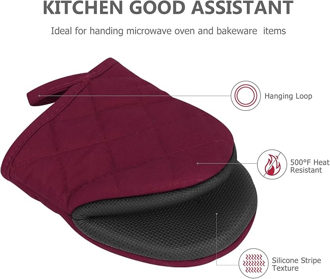 Oven Mitts and Pot Holders Set, Heat Resistant Silicone Kitchen Mini Oven - Image 3