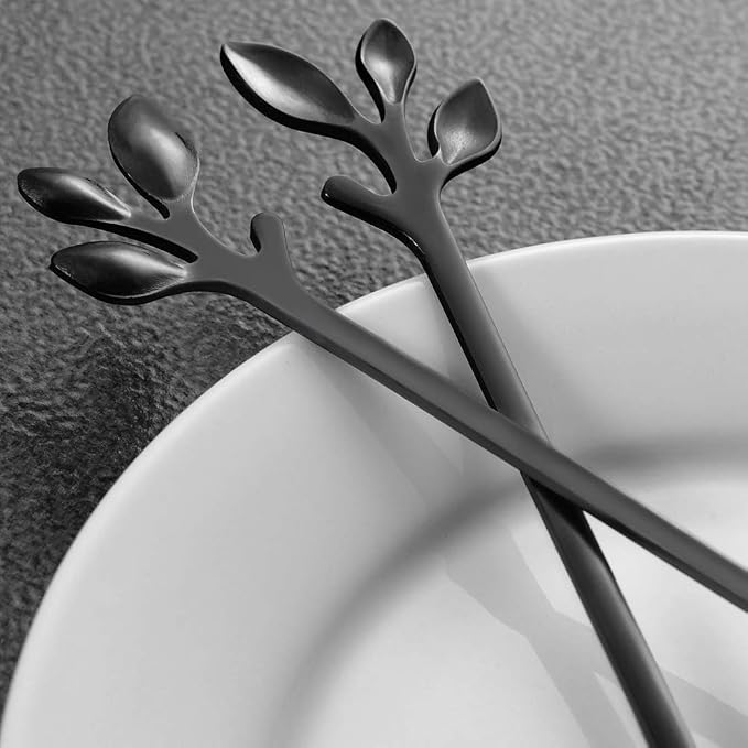 AnSaw Elegant Black Leaf Coffee Spoons - Image 9