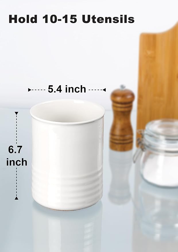 ABRUTY Utensil Holder, 6.7" Ceramic Kitchen Utensil Crock - Image 2