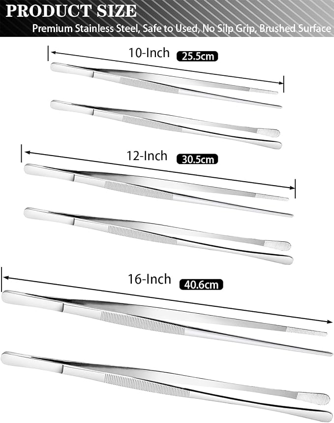 JETKONG 2 Pcs 12-Inch Cooking Tweezers Stainless Steel, Straight Food Tweezers - Image 3