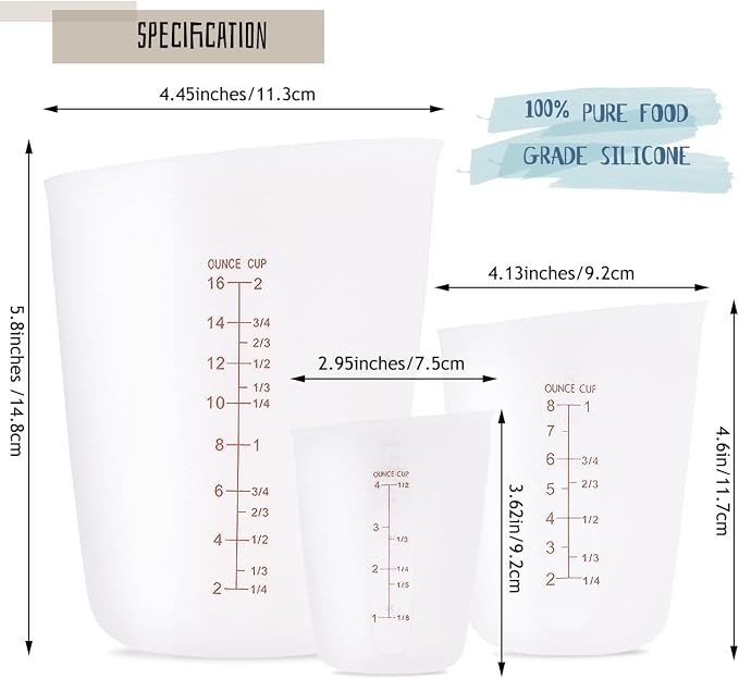 3 PCS Silicone Flexible Measuring Cups, Melting Cups - Image 2