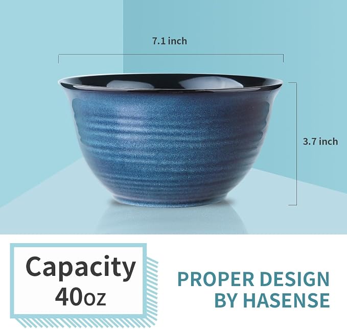 Hasense Ceramic Soup Bowls Set of 4, 40 Ounce Large Cereal Bowls - Image 3