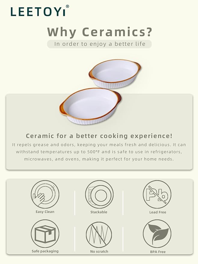LEETOYI Porcelain Small Oval Au Gratin Pans, Baking Dish Set - Image 5