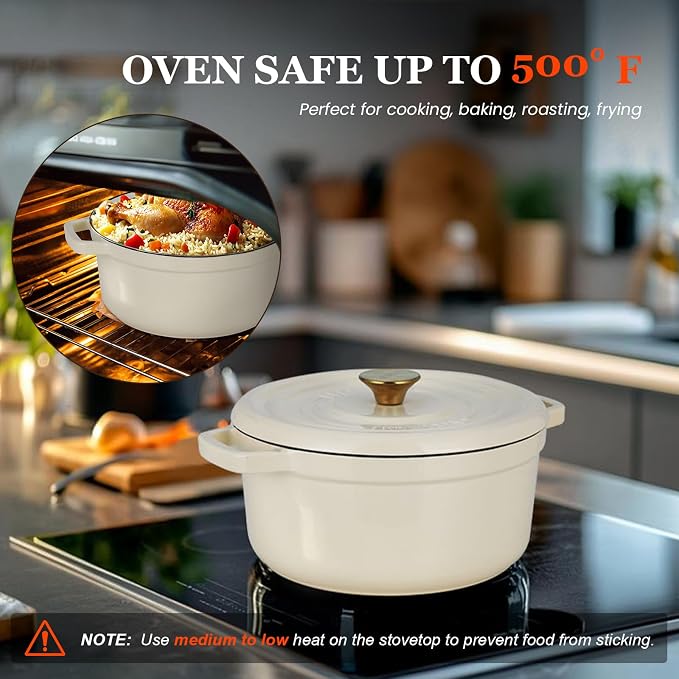 Overmont Enameled Cast Iron Dutch Oven - 5QT Pot - Heavy-Duty Cookware - Image 8