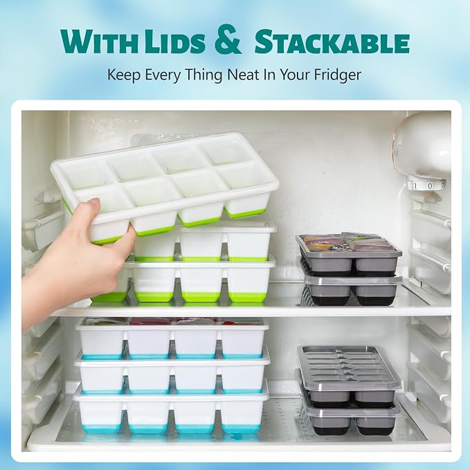 Large Ice Cube Trays with Lid, Jrisbo 2 Pack Stackable Silicone Ice Cube Molds - Image 3