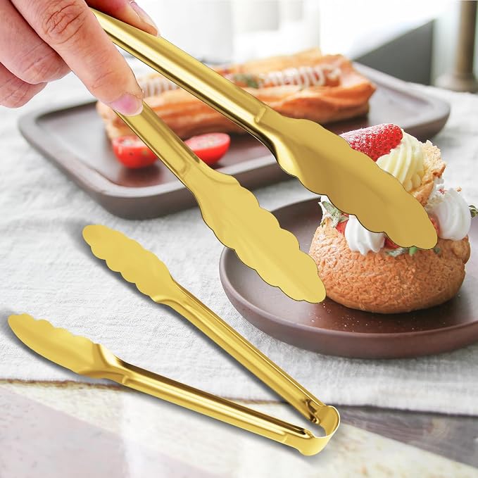 4 Pack Gold Serving Tongs XEVOM Buffet Tongs Serving Utensils Salad Tongs - Image 2