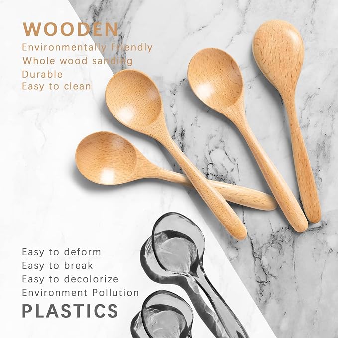 4 PCS Wooden Spoons for Honey, 6.7 inch Small Wooden Spoons - Image 3