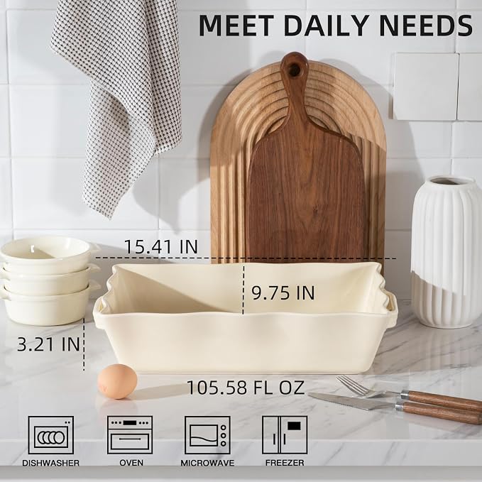 Sweejar Casserole Dishes for Oven, Ceramic 9x13 Baking Dish, Wave Edge Bakeware - Image 2