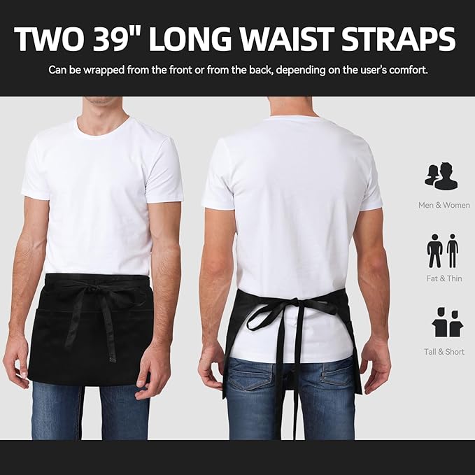 NLUS 3 Pack Server Aprons with 3 Pockets, Water Oil Stain Resistant Waitress - Image 3