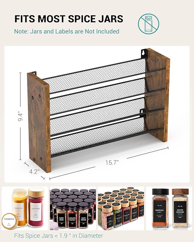 NESAPTO Spice Rack Organizer for Cabinet, Wood 4-Tier Vertical Seasoning - Image 2