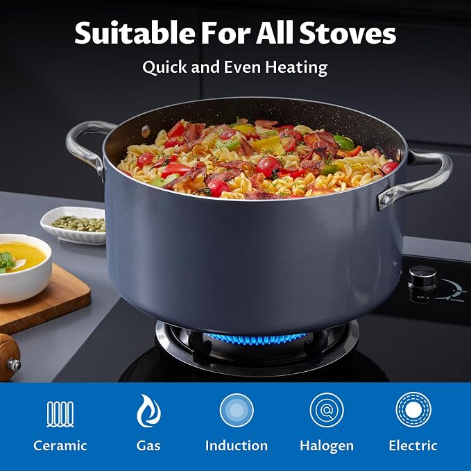 BEZIA 8 Quart Cooking Pot, Large Non Stick Induction Stock Pots - Image 4