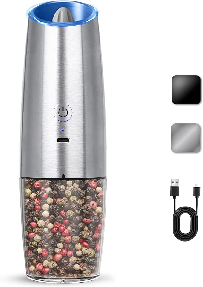 Rechargeable Electric Salt And Pepper Grinder Set, Automatic Gravity Electric by KIARYUOLL