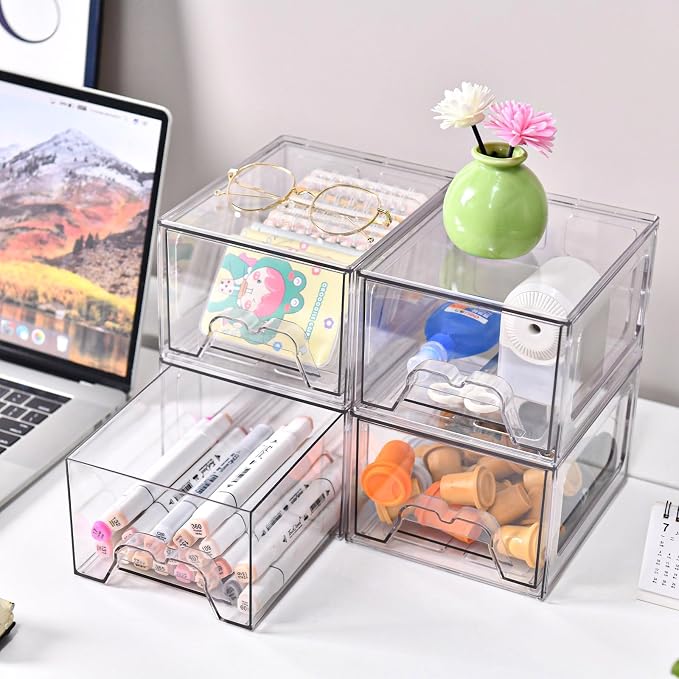 Stebopum 8 Pack Stackable Makeup Organizer, 4.4'' Tall Acrylic Bathroom Makeup - Image 6