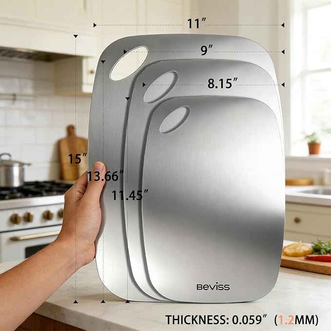 Non-Toxic Cutting Board Set of 3, 304 Stainless Steel Cutting Board Double Sided - Image 3