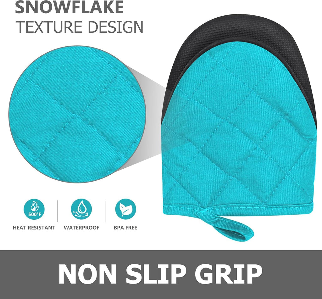 1 Pair Short Oven Mitts - Silicone Kitchen Oven Gloves High Heat