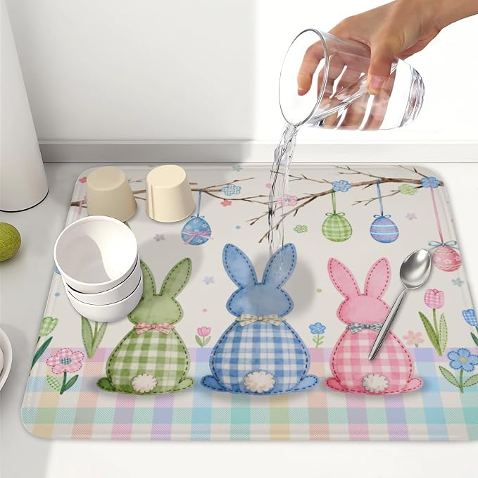 Easter Bunny Dish Drying Mat for Kitchen Counter 16 x 18 Inch Rabbit Eggs Dish - Image 6