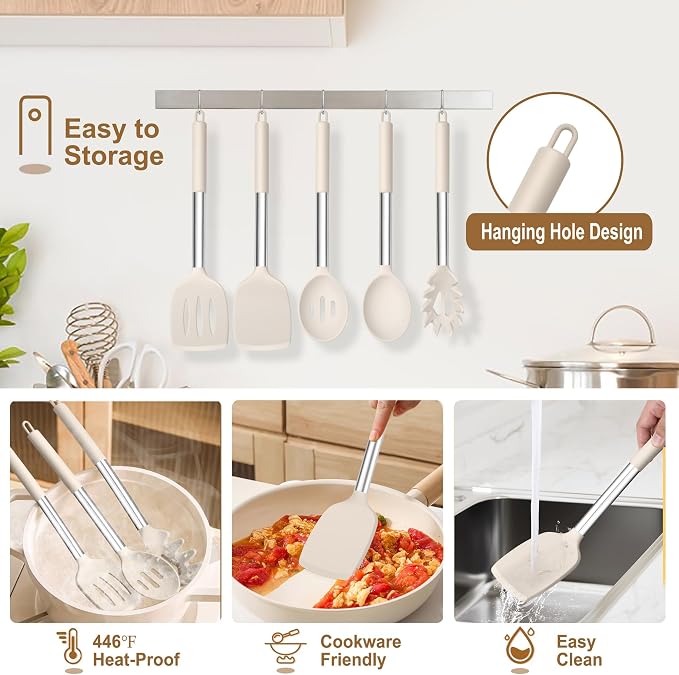 TeamFar Cooking Utensils Set, Heatproof & Healthy, Nonstick & Easy Clean - Image 6