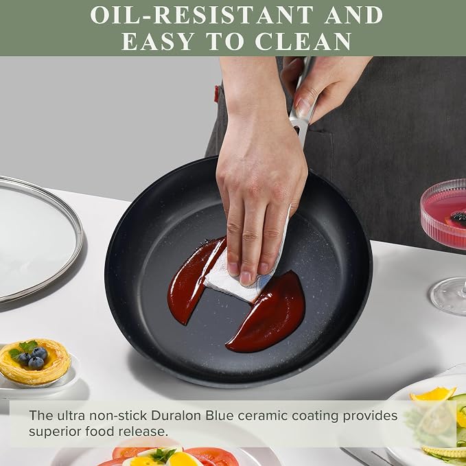 Nuwave Healthy Duralon Blue Ceramic Nonstick Cookware Set, Diamond Infused - Image 6