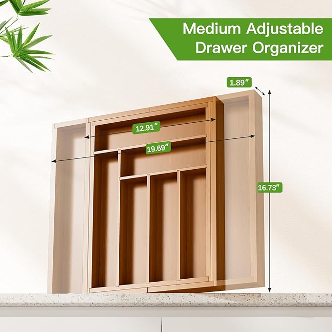 Pipishell Bamboo Expandable Drawer Organizer - Image 3