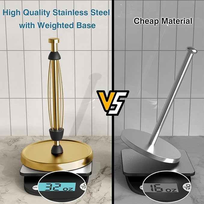 Paper Towel Holder Countertop, Stainless Steel, Weighted Base, Paper Towel Roll - Image 5