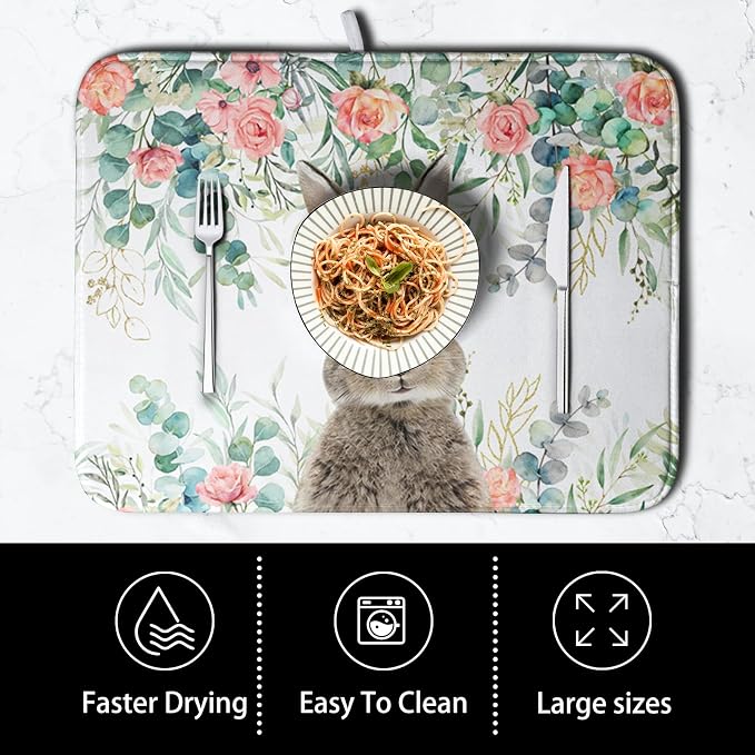 Easter Rabbit Dish Drying Mats for Kitchen Counter Easter Spring Watercolor - Image 4