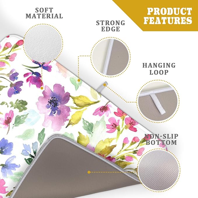 Spring Floral Dish Drying Mat for Kitchen Counter Flower Microfiber Absorbent - Image 4
