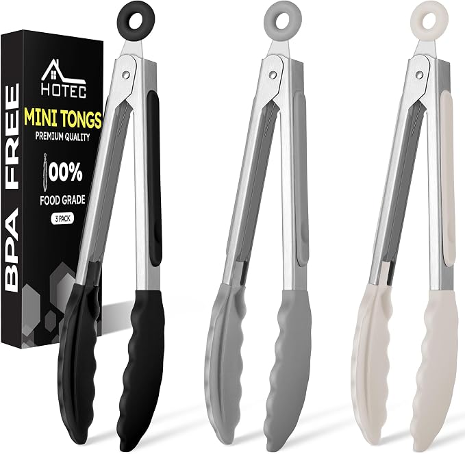 Hotec 7-Inch Mini Silicone Kitchen Tongs, Heat Resistant Non-Stick Small by Hotec