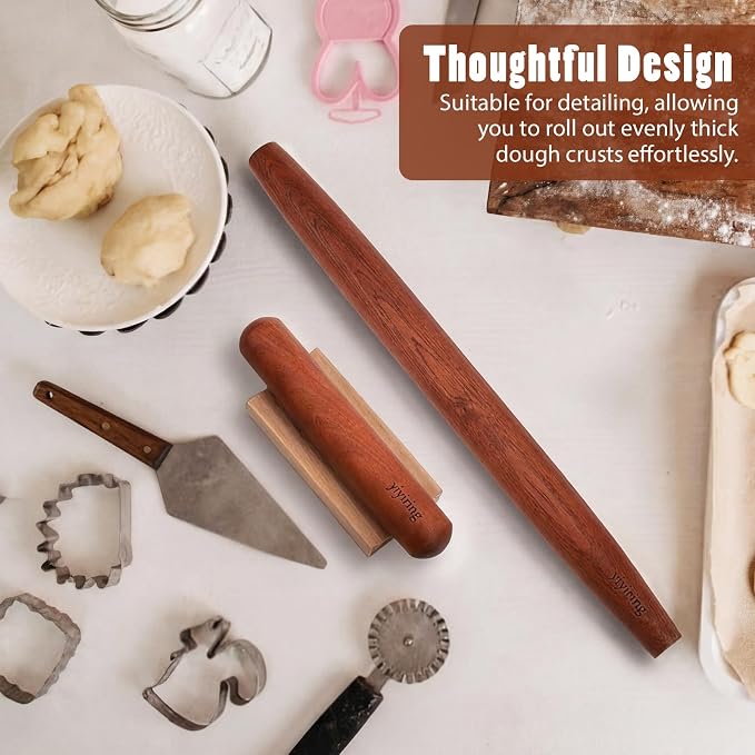 4 Pcs Sapele Wood French Rolling Pin Set Tapered and Mini Wooden Rolling - Image 6
