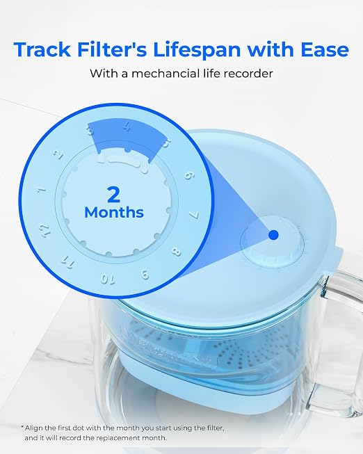 Waterdrop PT-09B-A 10-Cup Large Glass Alkaline Water Filter Pitcher, - Image 8