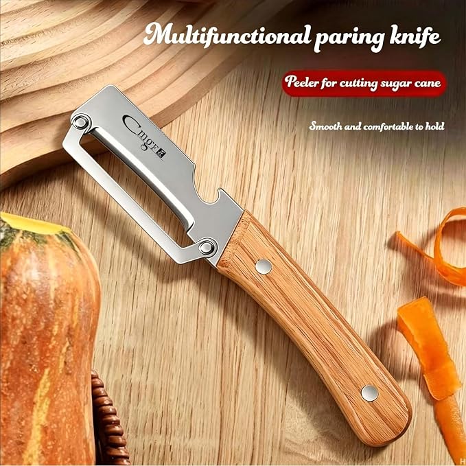 Multifunctional Vegetable Peeler, Wooden Handle & Bottle Opener Stainless Steel - Image 8