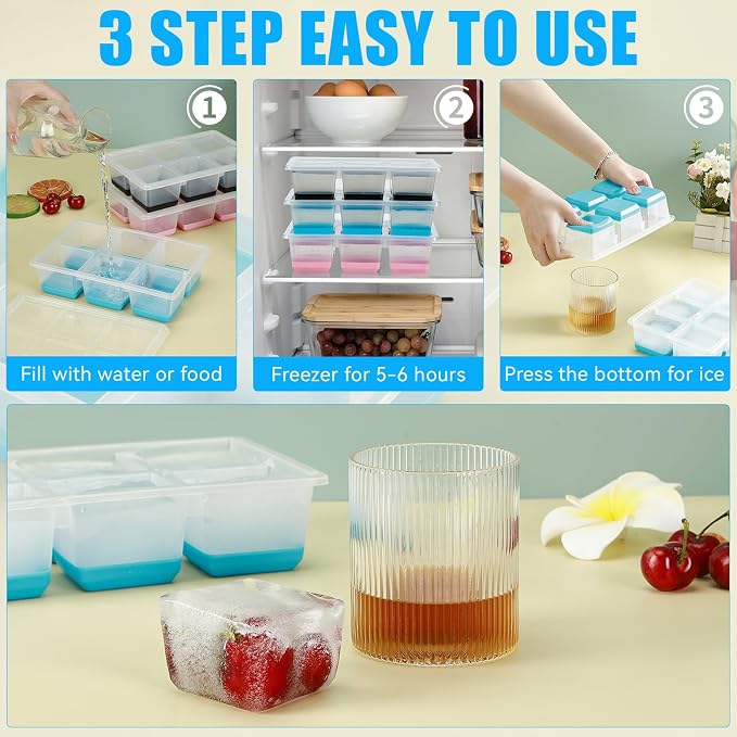 Ice Cube Trays 2 Pack, JRISBO Large Silicone Ice Cube Molds - Image 4