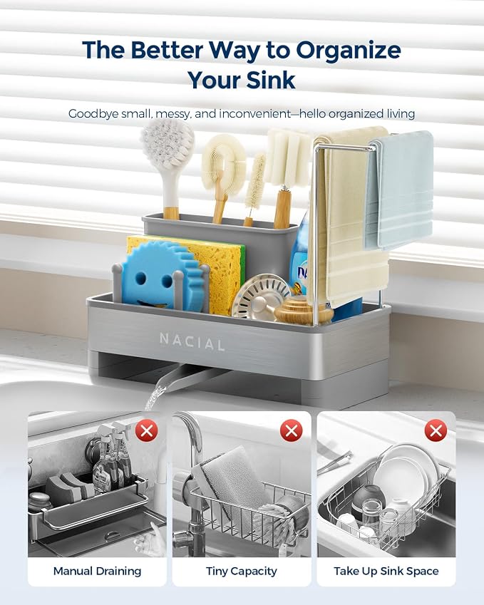 Nacial Sponge Holder for Kitchen Sink, Sink Caddy Organizer - Image 6