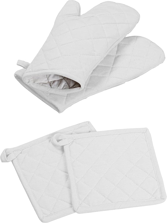 Oven Mitt & Pot Holder 100% Cotton Set of Heat Resistant Oven Gloves & Hot Pads by SoftopiaCotton